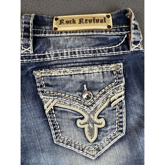 Rock Revival Hettie Crop Straight Stretch 29 Casual Blue Jeans Rhinestone - Picture 8 of 9